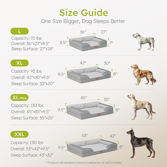 CWAWZ XXL Dog Bed for Extra Large Dogs, Giant Orthopedic Dog Bed with Cooling Gel Memory Foam, Waterproof Pet Bed with Removable Washable Cover, 53" Pet Sofa bed Dutch Velvet with Bone Toy, Light Gray