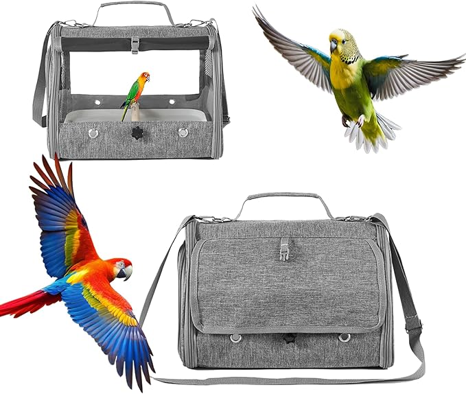 Bird Travel Bag with Stand, Small Brid Carry Cage, Pet Transparent Breathable Travel Cage, Lightweight Backpack for Parrot ＆ Small Pet