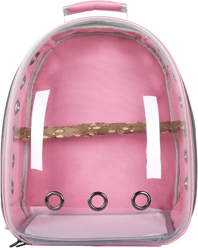 Bird Backpack, Lightweight and Breathable Outdoor Travel Backpack with 12 Breathable Holes, Wooden Pole, Adjustable Shoulder Strap for Birds and Pets (Pink)