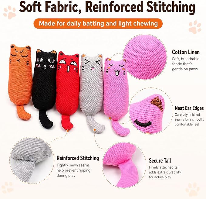 Legendog 5Pcs Bite Resistant Catnip Toy for Cats,Catnip Filled Cartoon Mice Cat Teething Chew Toy - Image 3