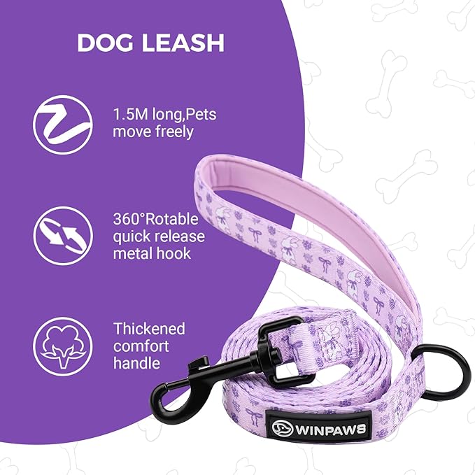Dog Harness and Leash Collar Set with Dog Poop Bag Holder and Bandanas, Escape Proof Adjustable Puppy Cat Vest with Soft Mesh Padded, Pet Supplies for Small Medium Large Dogs Kitten(Purple, M)