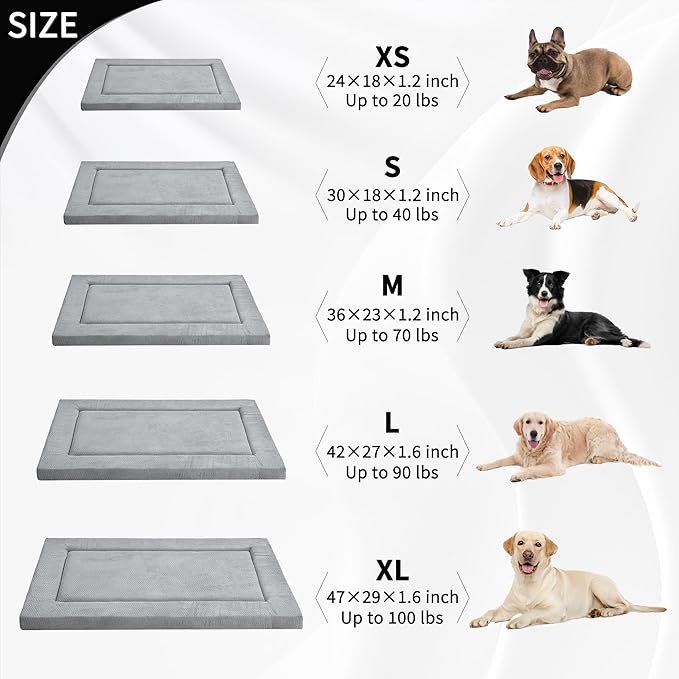 WESTERN HOME Dog Bed for Crate, Large Dog Crate Beds with Soft Wavy Plush Comfortable Anti-Slip Washable Pet Bed Mat for Dogs & Cats, Grey