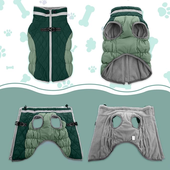 Lelepet Warm Dog Winter Coat Dog Coats for Medium Dogs Waterproof Dogs Jacket with Harness Built in Reflective Cold Weather Coats Windproof Zip-Up Winter Fleece Vest Snowsuit Dachshund Teal Green