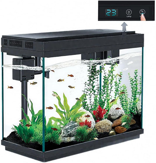 BARKBUDDY Fish Tank 2.4 Gallon Aquarium Kit, Self Cleaning Fish Tank, 7-Color Light 3-in-1 Quiet Pump Betta Fish Tank, Gold Fish Aquarium Starter Kit with Filter for Home, Office Corner
