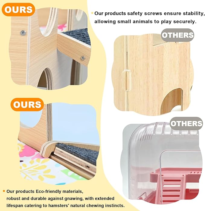 Upgraded Guinea Pig Castle, Sturdy Wooden Guinea Pig Hideout, Cozy Habitat Hut with Ladder for Playing & Hiding, Easy-to-Assemble House Bed for Hamsters, Rabbits and Chinchillas