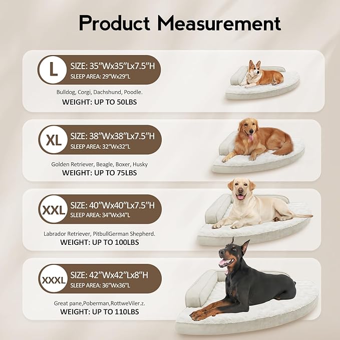 MEKIY Large Dog Bed - XL Orthopedic Egg-Crate Memory Foam Dog Beds with Removable Washable Cover, Waterproof Pet Beds with Non-Slip Bottom, Beige