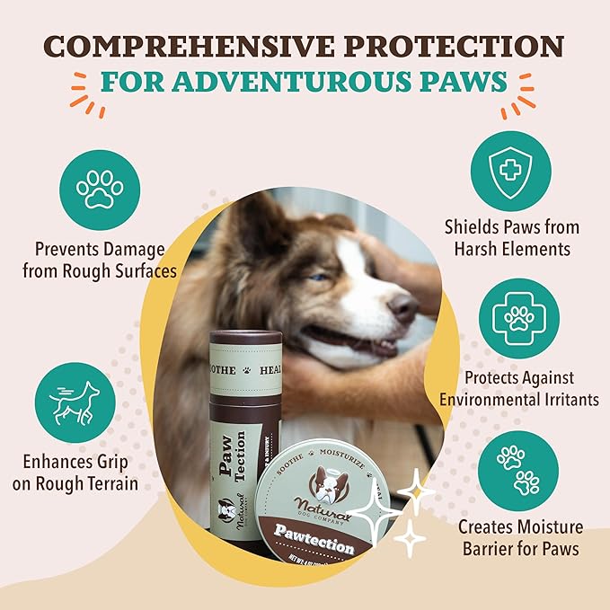 Natural Dog Company Pawtection Balm for Hot Pavement, Dry Cracked Dog Paws, and Rough Terrain - Safe, Non-Toxic, and Lick Safe - Protects Paws with Natural Ingredients, Lick-Safe, 2 oz Tin