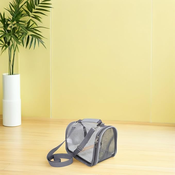 Kisangel Portable Parrot Travel Cage Carrier with Wooden Perch, Small Grey Lightweight Bird Carrier for Small Birds, Conures, and Lizards, Compact Pet Bird Travel Case for Outdoor