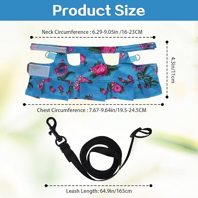 Bearded Dragon Harness and Leash Skirts Set Adjustable Reptile Lizard Leash Rope Dresses Clothes Starter Kit Accessories for Small Animal Outdoor Walking Training (Blue)