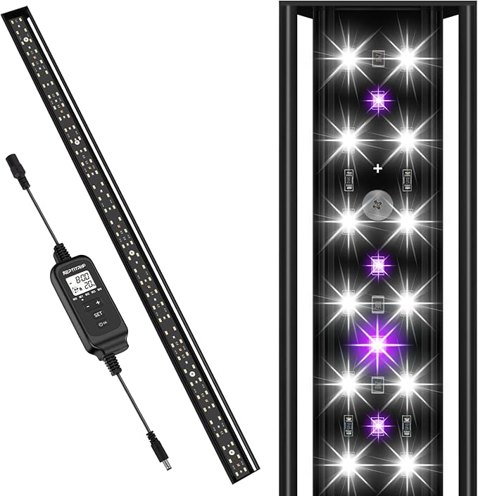 REPTITRIP 39-Inch LED UVB Reptile Light with Auto On/Off & Preset Day-Night Cycle Dimming, 4 UVI Modes Fixture Controller, 27W Aluminum UVA UVB Lamp for Bearded Dragons, Turtles & Snakes, 6500K