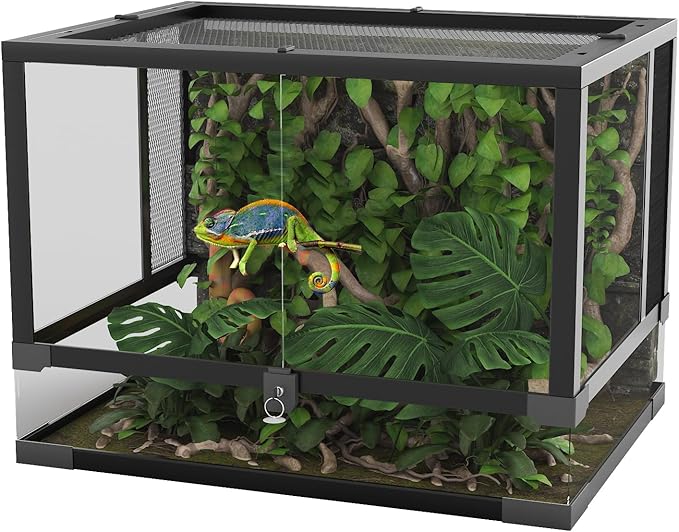 GarveeHome 50 gal Reptile Glass Terrarium, 36 in x 18 in x 18 in with Top & Side Screen Ventilation Reptile Terrarium, Double Hinge Door & Anti Escape Reptile Tank for Lizard Tortoise Snake