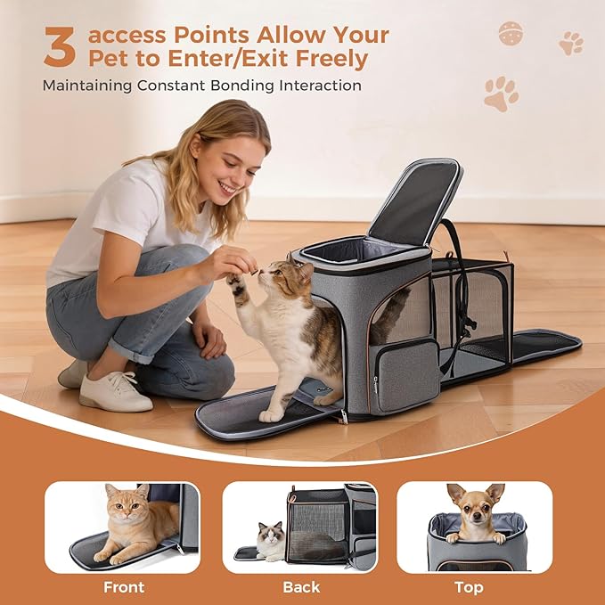 Large Cat Backpack Expandable Pet Carrier Backpack, Lekereise Dog Backpack Carrier for Small Dogs and Medium Cats, Grey
