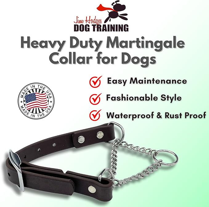 Martingale Collar for Dogs, Biothane, Stainless Steel Hardware, No Pull, Made in The USA, Professional Grade, Medium, Brown