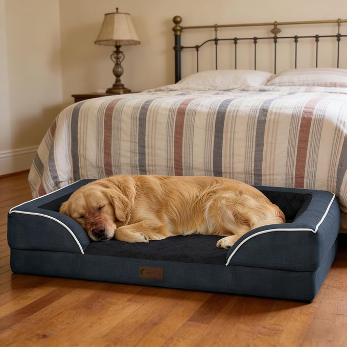 Orthopedic XXL Dog Beds, Waterproof Memory Foam Big Pet Bed for Extra Large Sized Dogs 53x42Inch, Non-Slip Bottom and Egg-Crate Foam Dog Couch Bed with Washable Removable Cover, Navy Blue