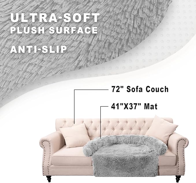 Tinaco Calming Dogs/Cats Bed Mats, Dog Pad Washable Removable Couch Cover, Plush Long Fur Mat for Pets, Waterproof Lining, Perfect for Small, Medium and Large Dogs and Cats (Light Gray, 41"x37")