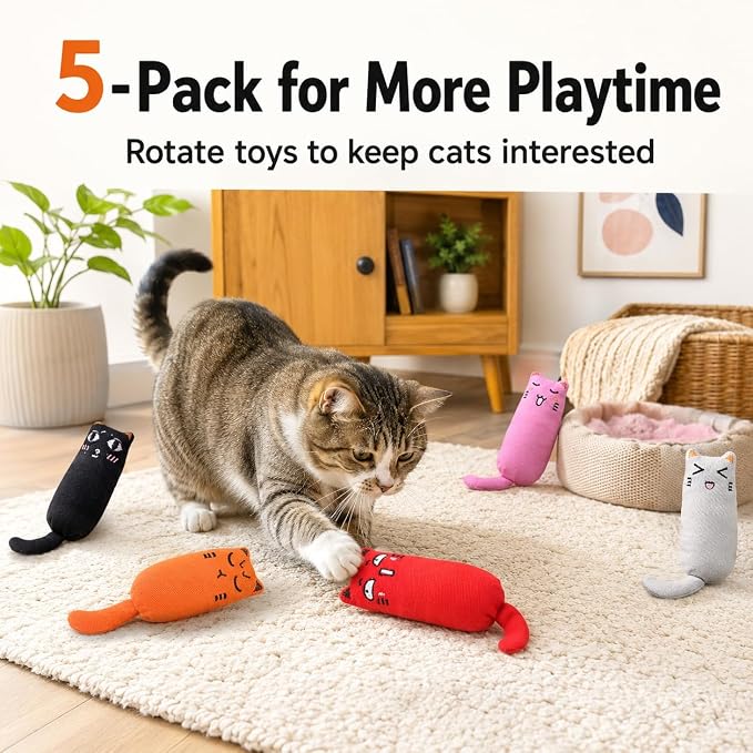 Legendog 5Pcs Bite Resistant Catnip Toy for Cats,Catnip Filled Cartoon Mice Cat Teething Chew Toy - Image 5