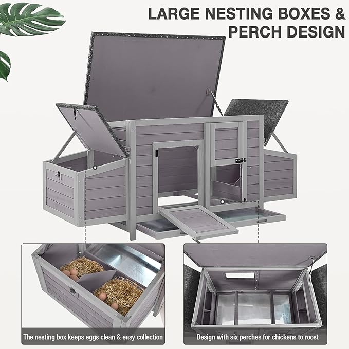 103’’ Large Chicken Coop with Run, Wooden Chicken House with Two Large Nesting Box and Leakproof Tray, Outdoor Hen House Poultry Cage for 4-6 Chickens, Waterproof Roof