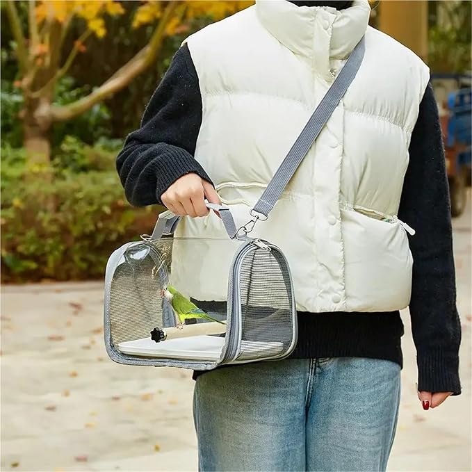 pureza 1pc Portable Pet Backpack Carrier for Small Birds and Parrots - Wooden Cage with Side Perch, and Mesh Window Accessory