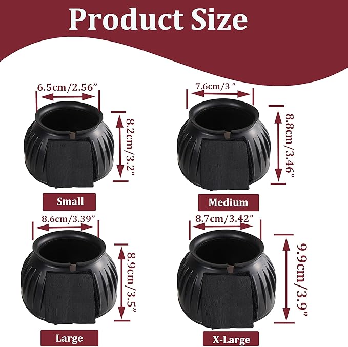 Bell Boots for Horses, Rubber Bell Boots Protect Impacts and Abrasions for Horse Hoof, Shock Absorption for Horse Legs with Variety of Sizes