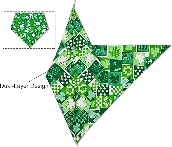 St. Patrick's Day Dog Bandanas 2PCS-Small,Irish Shamrock Design Scarves, Holiday Costumes,Pet Scarves for Boys and Girls,Dog Outfit Gifts for Small Dogs and Cats(Green)