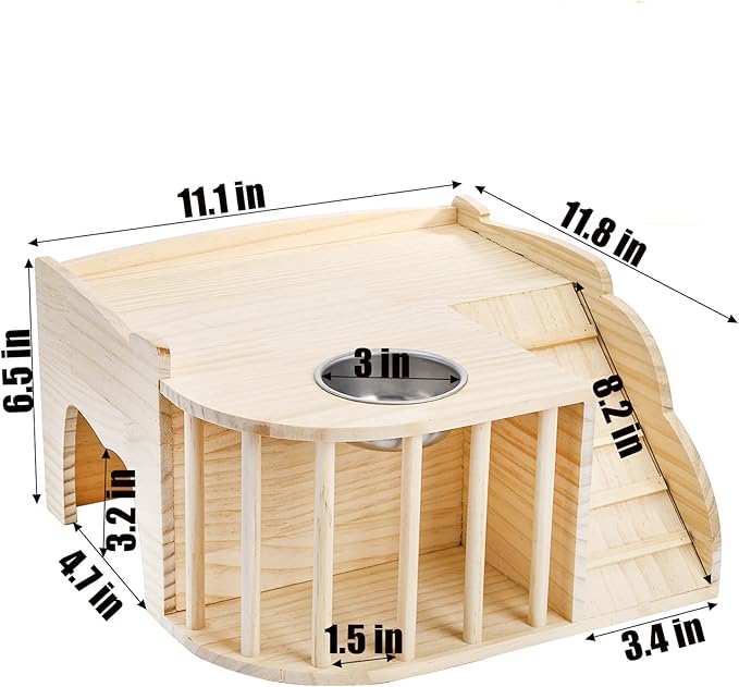 Coloch Wooden Guinea Pig Castle with Hay Feeder, Large Chinchilla Hideout with Feeding Bowl&Ladder Multi-Chamber Guinea Pig House for Guinea Pigs, Chinchillas, Hedgehogs