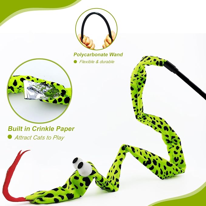 Interactive Cat Toy Wand with Catnip Mouse, Cat Teaser Wand Rainbow String for Bored Indoor Adult Cats and Kittens (3 Pack Snake) - Image 5
