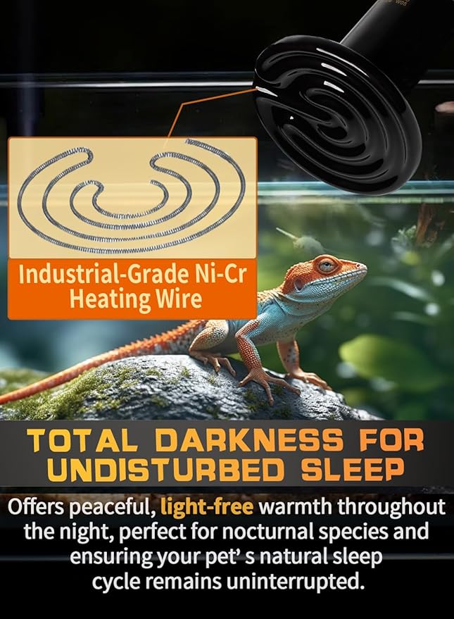 WUHOSTAM 2 Pack 75W Infrared Ceramic Heat Lamp,Black Reptile Emitter Bulb for Pet Coop Heater Chicken Lizard Turtle Brooder Aquarium Snake, No Harm No Light, ETL Listed