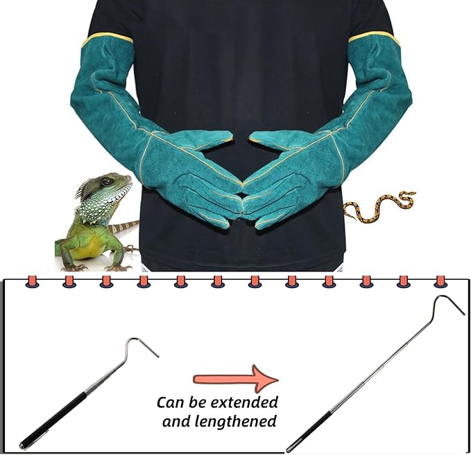 Hamiledyi Animal Handling Gloves Bite With Hook Proof Reinforced Leather Padding Dog Cat Scratch Bird Falcon Protection Grabbing For Reptile Squirrel Snake Bite Lizard Boa Bbq 23inch