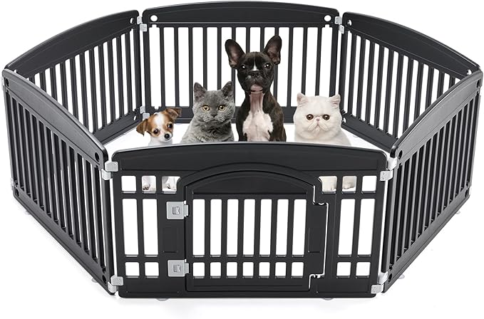 DUMOS Dog Playpen 6 Panel 24" Plastic Exercise Pen with Door Small Puppy, Medium Dogs Animal Pet for Outdoor, Garden, Yard, RV Camping - Black