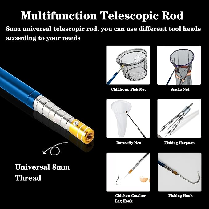22"~64" Snake Hook Reptile Catcher Stick Tongs Rattlesnakes Grabber Pick-up Handling Tool Kit for Catching Controlling or Moving Python Copperhead (Small Snake Hook - Blue)