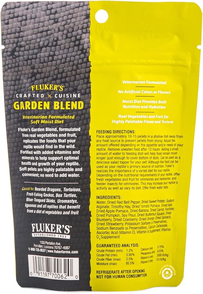Fluker's Crafted Cuisine Diet, Garden Blend, Herbivorous and Omnivorous Reptile Food, Made with Real Fruits & Veggies, 6.75 oz