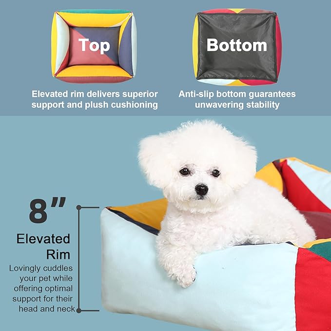 290 GSM Cotton Canvas Dog Couch Bed, Washable Removable Cover, Tough Bolster with Supportive Chopped Foam, Anti-Slip Bottom (Small)