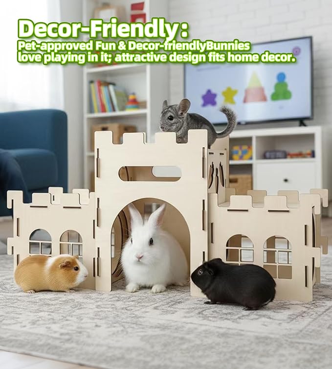 HIIMALEX Extra Large Bunny Castles Hideout Split Balcony for Indoor Bunnies Climbing Tower with Tunnel Sturdy House for Rabbits Ferrets Guinea Pigs Hamsters Ventilated Enrichment Toys Habitat