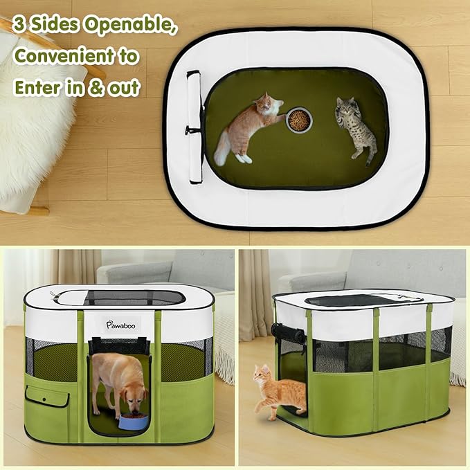 Dog Playpen, Portable Pet Playpen Cat PlayPens, 600D Oxford Dog Kennel Tent Crate, Waterproof&Breathable, Indoor Outdoor Travel Camping Use for Medium/Large Breed with Carrying Case+Folding Bowl(L)
