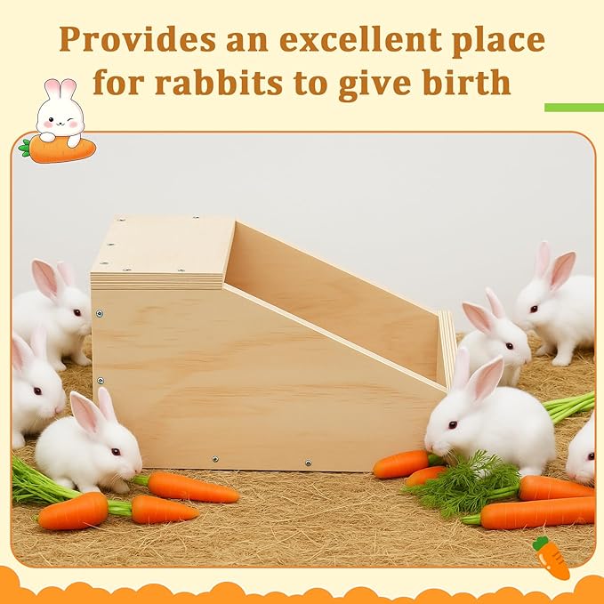 Maxcheck 2 Pack Wood Rabbit Nesting Box, 16x11x11 Inch Wooden Hutch Hideout for Breeding, Natural Burrow Den Alternative for Rabbits & Small Animals