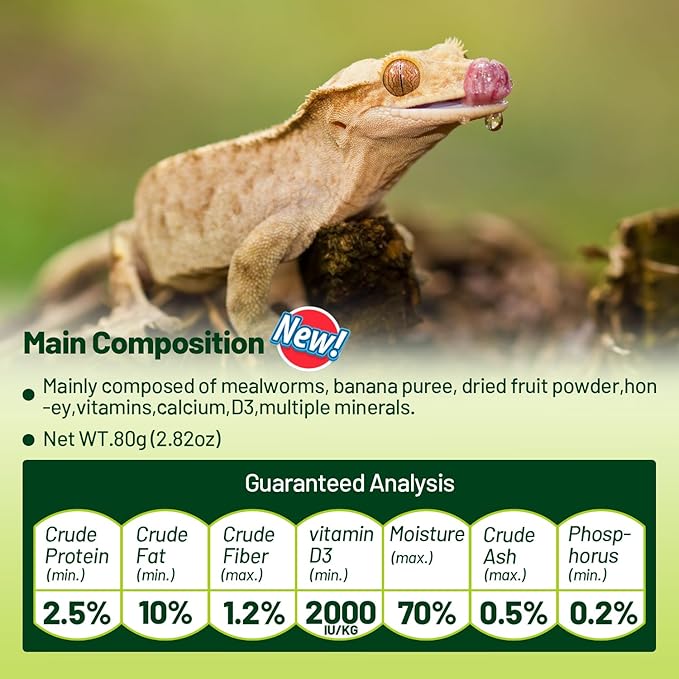 Crested Gecko Food Insect Puree, Banana Paste Reptile Food Made with Fresh Insects Gecko Food Complete Diet 2.82oz