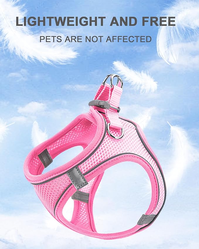 S Pink Soft Mesh Dog Harness and Leash Set,No Escape Puppy Harnesses for Training Walking， Reflective Adjustable Puppy Vest for Small Medium Dogs, Cats (Pink, S)
