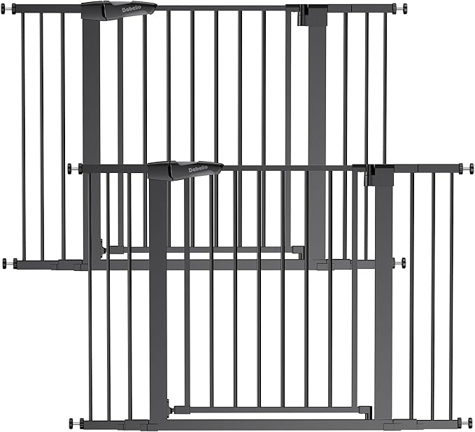 Babelio Baby Gate for Doorways and Stairs, 29-48" Auto Close Dog Gate PressGuard P7, Easy-Install Pressure Mounted Satey Door, No Drilling Safety Gate for Child and Pets, 2 Pack, Black