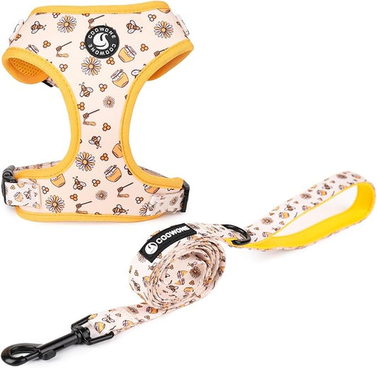 Dog Cat Harness and Leash Set, Puppia Soft Mesh Padded and Adjustable Puppy Vest Cute Dog Clothes Escape Proof Easy Walk Pet Accessories (Honeybee, M (Neck 13.4"-16.5"; Chest 17.7"-23"))