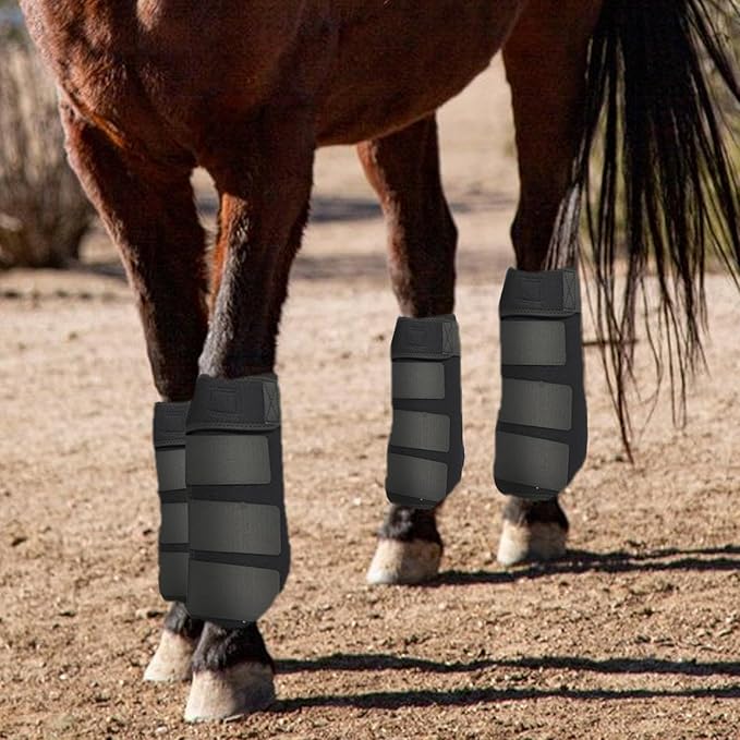 4Pcs Horse Boots Leg Protectors Adjustable Comfortable Neoprene Reusable Breathable Horse Guards Set Leg Gear for Ourtdoor, Black, S