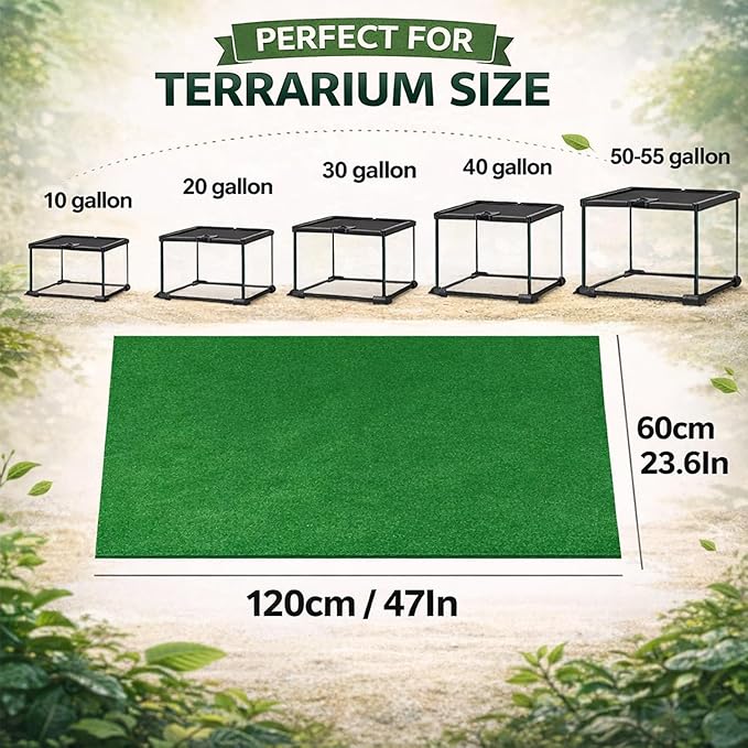 Mechpia 47" x 24" Large Reptile Carpet Terrarium Liner Bedding Reptile Substrate Mat Tank Accessories for Bearded Dragon Snake Lizard Tortoise Leopard Gecko (Green)