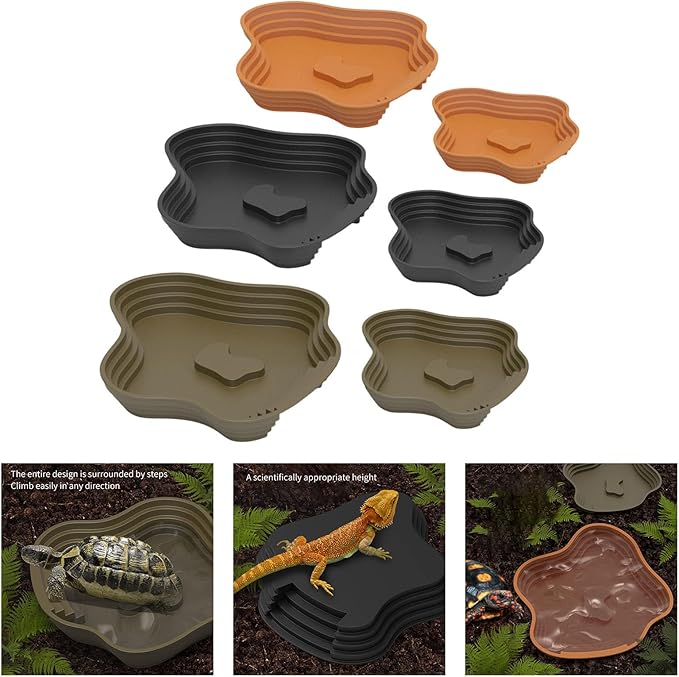 Sloped Animal Water Container Simulated Living Space Platform for Tortoises Amphibians Soaking Tub for Turtles Safe Turtle Drinking Bath Pan Multi Functional Soaking Dish Indoor/Outdoor Turtle Water