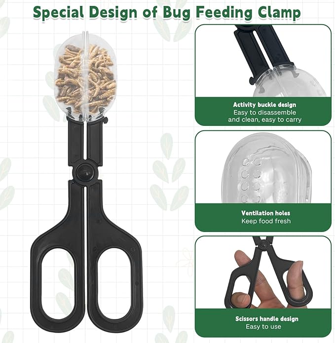 kathson Reptile Stainless Steel Tweezers Bug Feeding Clamp Cricket Tongs for Insects Lizard Turtle Snake Spider Frog Gecko Chameleon