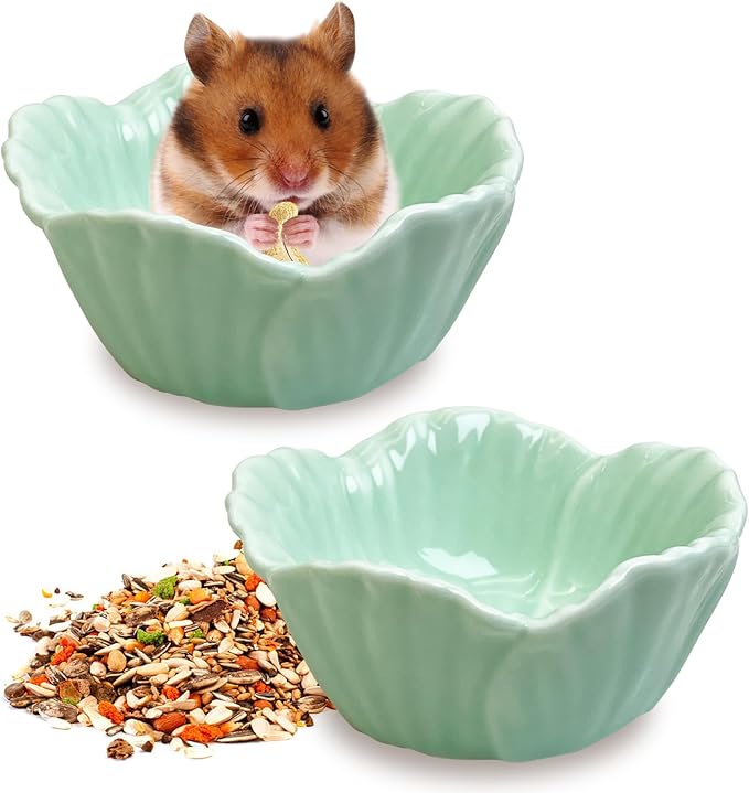 Tfwadmx 2 Pcs Ceramic Pet Hamster Bowl, Dwarf Hamster Food Bowl Feeder, Small Animal Food Dish for Guinea Pigs, Hedgehogs, Mice, Pygmy Hamsters, Robertsky'S Cheeky Mice (Cyan)