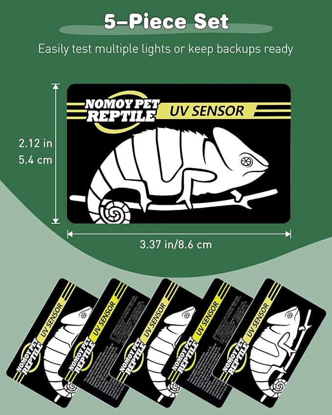 Pawfly 5 Pcs UV Test Card for Reptile Lights, Reusable Reptile Lamp UV Sensor up to 500 Times, UVA UVB Fluorescent Lamp Tester Card, Photochromic UVB Card Indicator, Portable UV Detector