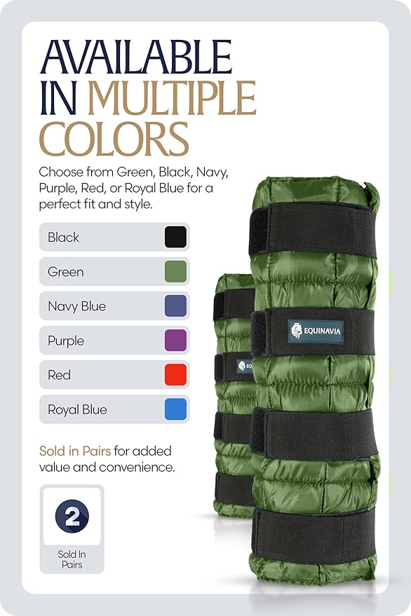 Equinavia Cool Relief Therapy Ice Boots Leg Wraps Pair for Horses, Gel Pack with Adjustable Straps | 16.5" x 15.5" with Storage Bag - Green - Pair - One Size