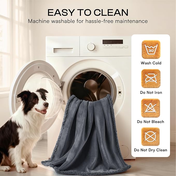 Waterproof Pet Blanket, Liquid Pee Proof Dog Blanket for Sofa Bed Couch, Reversible Sherpa Fleece Furniture Protector Cover for Small Medium Large Dogs Cats, Dark Gray Medium（57" x 40"）