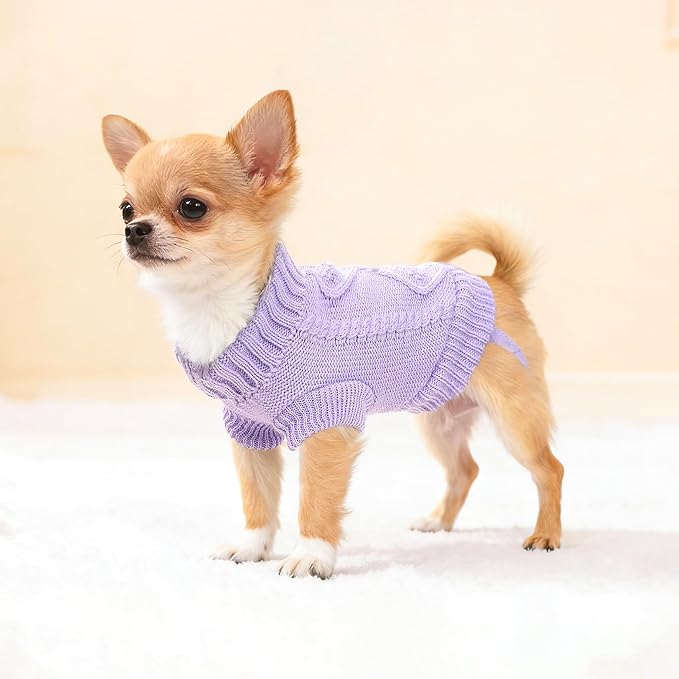 2 Pack Turtleneck Puppy Sweaters Warm Knitted Dog Sweaters for Small Dogs Girl Boy Teacup and Cats Pet Clothes Doggie Apparel Outfits, Pink Purple, XS(2.4~3.8lbs)