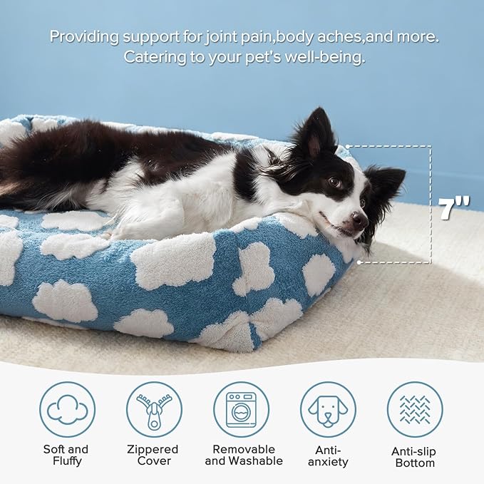 JOEJOY Small Dog Bed for Small Dogs, Rectangle Washable Orthopedic Dog Bed with Removable Zipper Cover, Cute Soft Calming Puppy Pet Bed with Jacquard Shaggy Plush & Non Skid Bottom