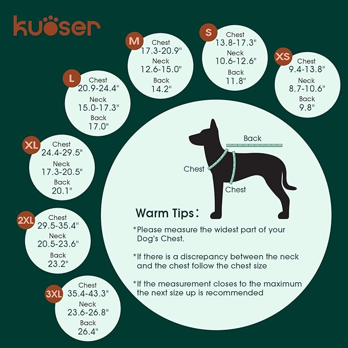 Kuoser Waterproof Dog Coat, Reversible Dog Jacket for Large Dogs, Adjustable Durable Doggie Winter Coat for Groowing Puppies Warm Puppy Cold Weather Apparel, Green L